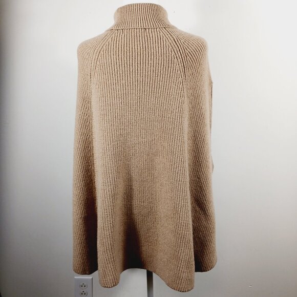 NWT Classic Tan Turtleneck Cape, Poncho Sweater W/ Armholes by PINCH, Size M/L - Picture 5 of 16
